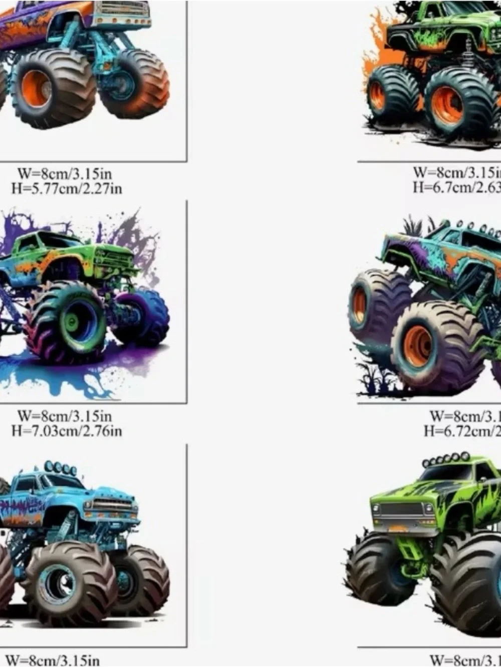 Kids Monster Truck Sticker Pack - Green & Blue Designs